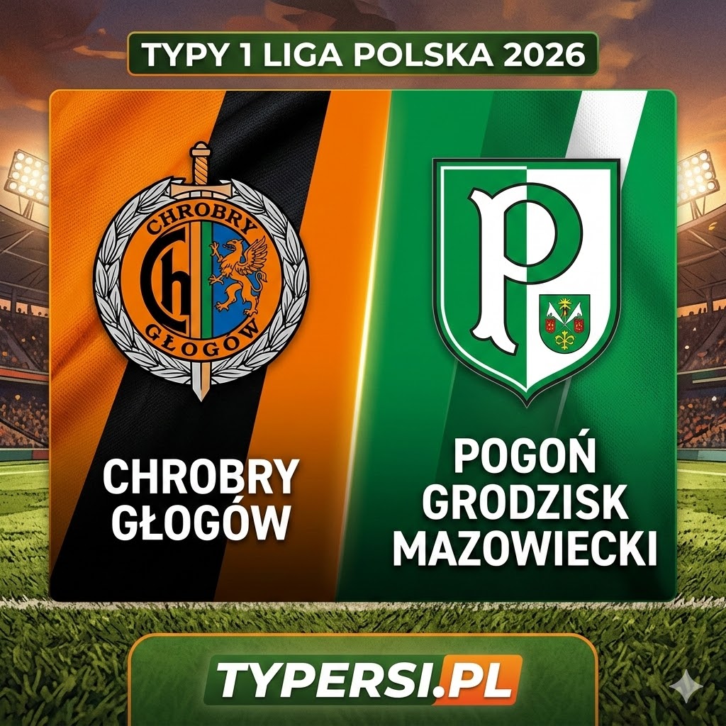 Typy Bukmacherów 1 Liga Polska 2026: Chrobry Głogów vs Pogon Grodzisk Mazowiecki - 24 kolejki